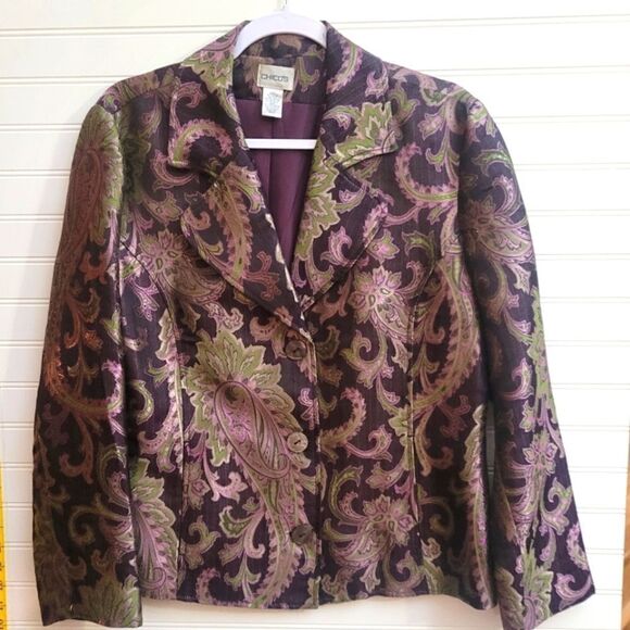 Chico's Purple Green Paisley Blazer, Size 2 (M, 12) - Picture 1 of 8